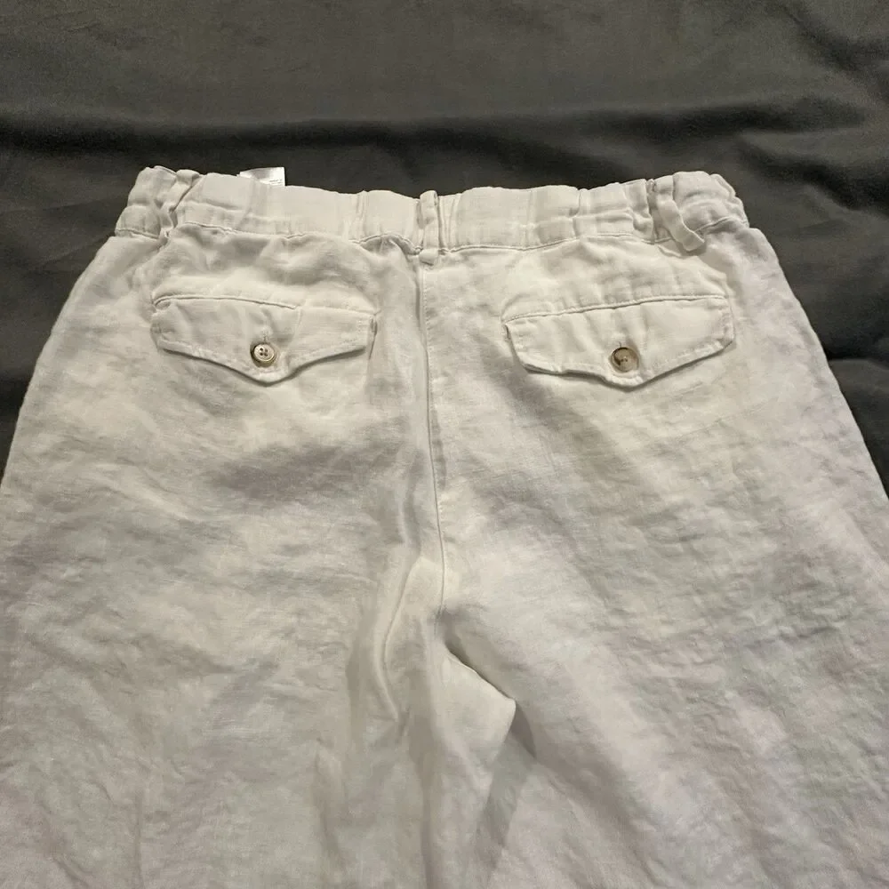Banana Republic Wide Leg Trousers Pants 100% Linen Womens M Relaxed White Beach